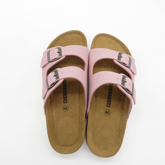 Cushionaire Womens Pink Double-Buckle Sandals 9 Slip-On Faux Suede NEW - Picture 4 of 6